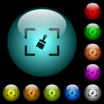 Camera sensor cleaning icons in color illuminated glass buttons Stock Illustration