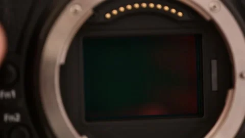 Camera sensor inside mirrorless interchangeable lens camera mount. Stock Footage 335186894