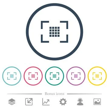 Camera sensor settings flat color icons in round outlines Stock Illustration