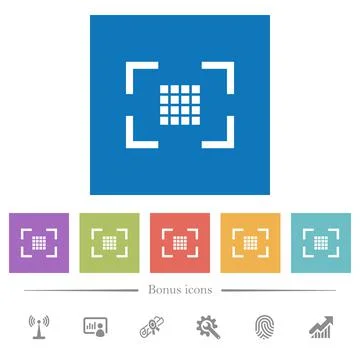 Camera sensor settings flat white icons in square backgrounds Stock Illustration