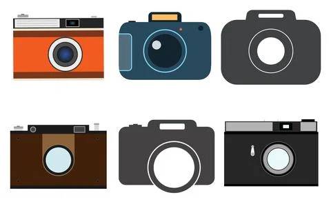 Camera, a set of diverse cameras isolated on a white background. Vector Illustrazione stock