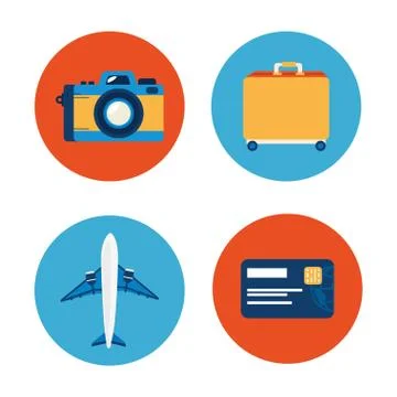 Camera with set icons in frames circular Stock Illustration