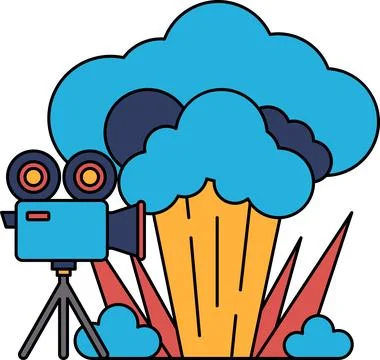 A camera is set up to take a picture of a large explosion Stock Illustration
