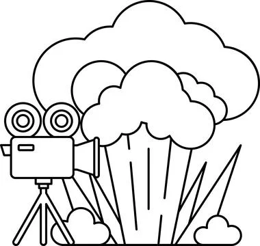 A camera is set up to take a picture of a large explosion Stock Illustration