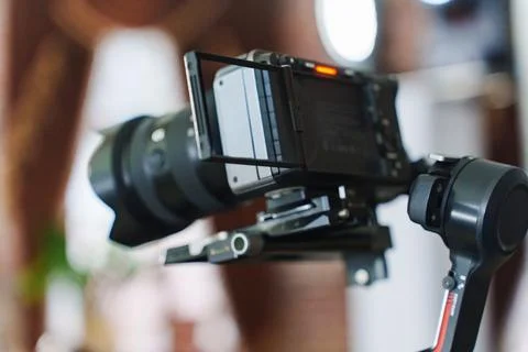 Camera setup for video recording in a bright indoor space Stock Photos