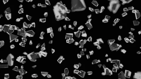 The camera in severe slowdown flies through pieces of broken glass. Stock Footage 122004223