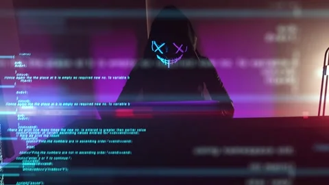 Camera shaking effect. Featuring a mysterious figure in an anonymous neon mask Stock Footage 233168929