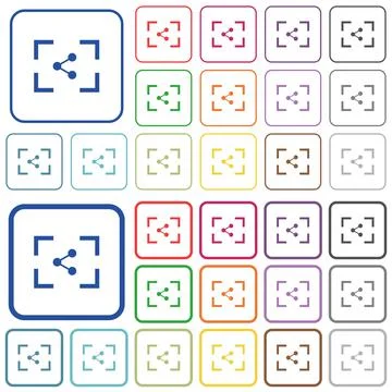Camera share image outlined flat color icons Stock Illustration