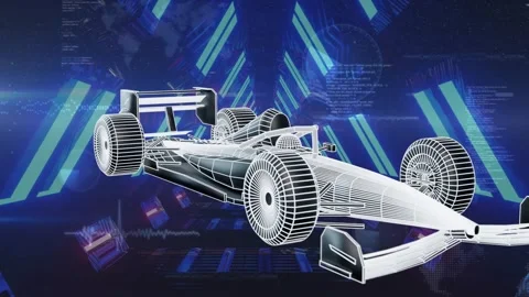 Camera shifting down right, wireframe car rotating, moving closer, revealing Stock Footage 338356333