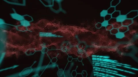 Camera shifting initiating cyan code panels enlarging, stacking and fading, Stock Footage 329575487