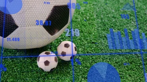 Camera shifting left and zooming in, sports analytics overlay tracking soccer Stock Footage 333318070