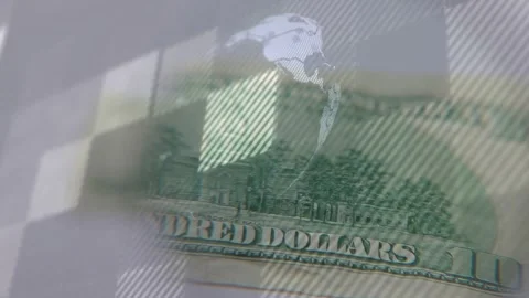 Camera shifting, USD100 note resolving, lit globe appearing, rotating left to 動画素材 328657245