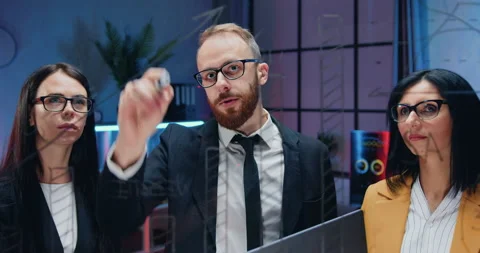 Camera shooting through glass board on likable confident successful professional Stock Footage 169723982