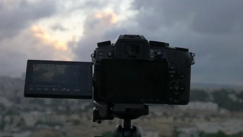 Camera shooting time lapse of dramatic sky over Jerusalem in windy day. 스톡 동영상 82541905