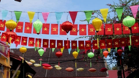 The camera shoots Chinese lanterns Stock Footage 128277238