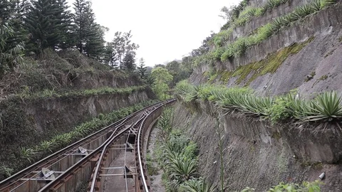 The camera shoots how the monorail moves on rails Stock Footage 128283164
