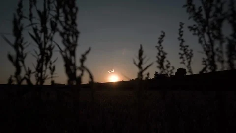 Camera shot in Cornfield at sunset against sun Stock Footage 102513154