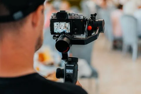 Camera show viewfinder image catch motion in interview or broadcast wedding Stock Photos