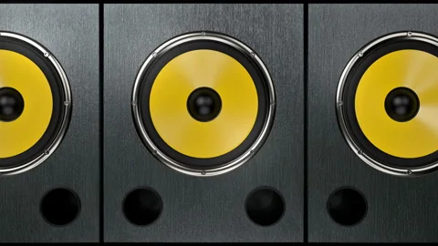 Camera showing audio speakers playing modern rhythmic music 90bpm seamless loop Stock Footage 122063929