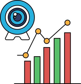 A camera is shown with a graph of numbers below it Stock Illustration