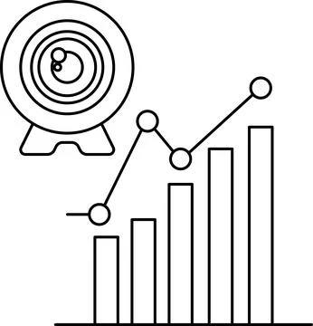 A camera is shown with a graph of numbers below it Stock Illustration