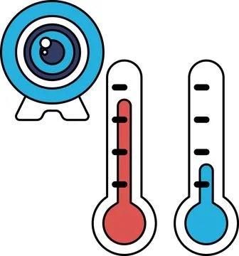 A camera is shown with a thermometer and a heat map Stock Illustration