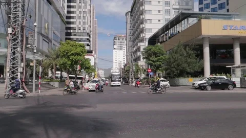 The camera shows the facade of hotels from the bottom up. Stock Footage 120539255