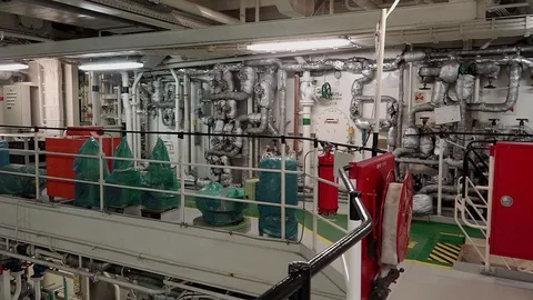 Camera shows machinery room distant view from guard rail Video stock 121119695