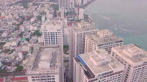 The camera shows skyscrapers from top to bottom Stock Footage 236087059