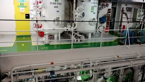 Camera shows tanker main engine and air starting system Stock Footage 121119098