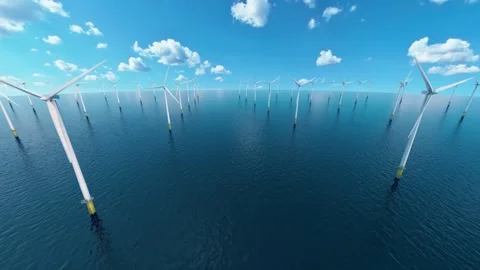 The camera shows a wind farm at close range. Video stock 254025579