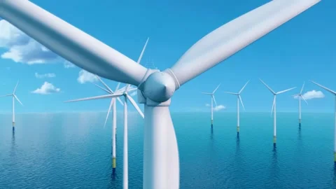 The camera shows a wind farm at close range. Stock Footage 254025582