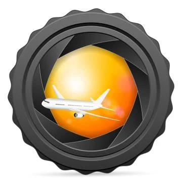 Camera shutter with airplane Stock Illustration