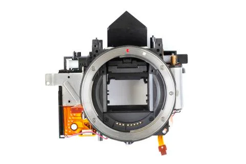 Camera shutter and mirror box parts isolated on white background Stock Photos