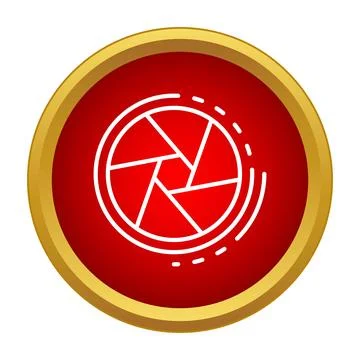 Camera shutter aperture icon in red and gold circle Stock Illustration