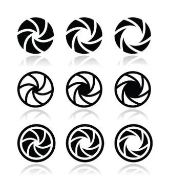 Camera shutter aperture vector buttons set Stock Illustration