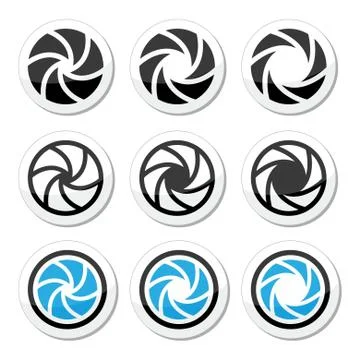 Camera shutter aperture vector icons set Stock Illustration