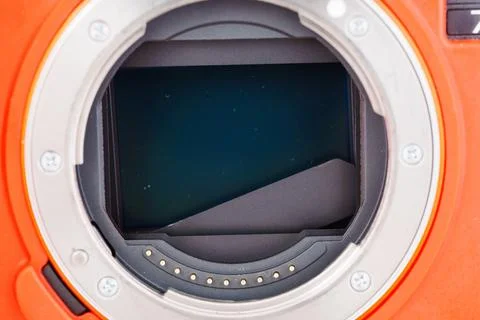 Camera shutter broken, exposing inner components and sensor Stock Photos