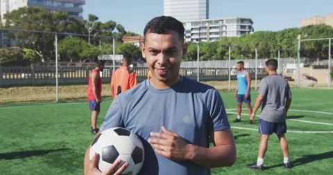 Camera shutter clicking effect against against portrait of male soccer player Video stock 153287225