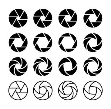 Camera shutter icons set. Aperture and photography, focus photo, vector illus Stock Illustration