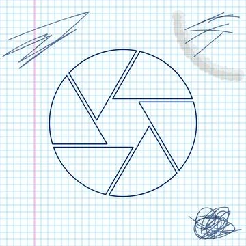 Camera shutter line sketch icon isolated on white background. Vector Ilustração Stock