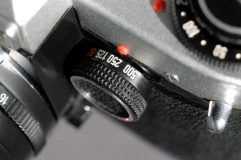 Camera shutter speed switch button closeup Stock Photos