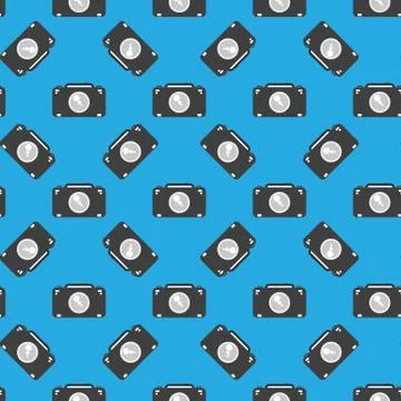 Camera sign seamless pattern on blue background Stockillustratie