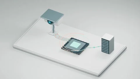 Camera signals pass through an edge processor to data storage Stock Footage 346168546