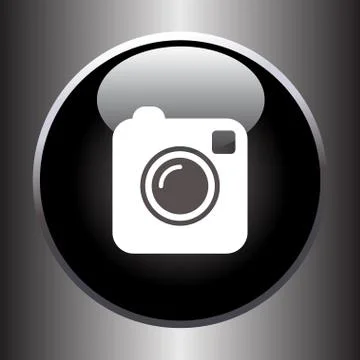 Camera simple icon on black button Stock Illustration