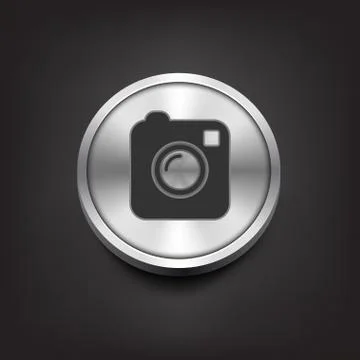Camera simple icon on silver button Stock Illustration