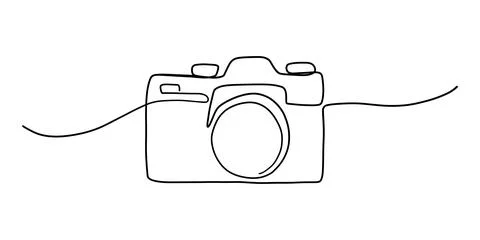 Camera single linear drawing. One line photography tool, minimal logo icon Stock Illustration