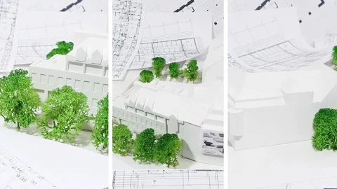 Camera slide with modern city architecture presentation model and plans Stock Footage 140813836