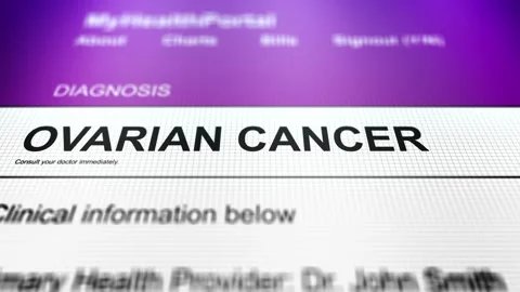 Camera Slides Across Generic Health Portal with Ovarian Cancer Diagnosis Vídeo Stock 337883216