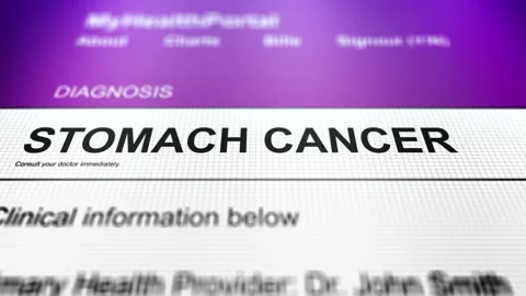 Camera Slides Across Generic Health Portal with Stomach Cancer Diagnosis Vídeos de archivo 337883320